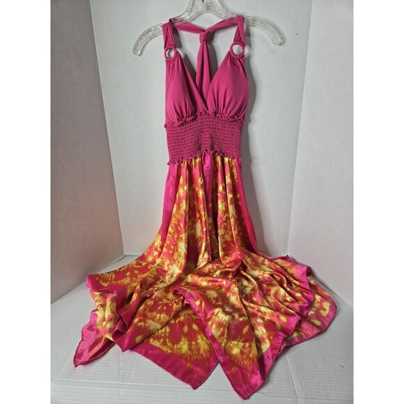 Flamingo Brand Tie Halter Hankerchief Dress Tie-Dye Size Small - Picture 1 of 9